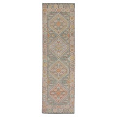 Medallion Handwoven Wool Turkish Oushak Rug in Soft Pink and Purple 3' x 10'2"