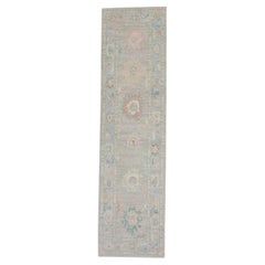 Floral Handwoven Wool Turkish Oushak Rug in Colorful Shades 2'10" x 10'6"