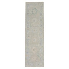 Handwoven Wool Turkish Oushak Rug in Colorful Floral Design 2'11" x 10'4"