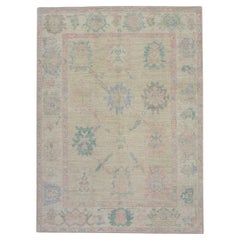 Multicolor Floral Handwoven Wool Turkish Oushak Rug 5' x 6'9"