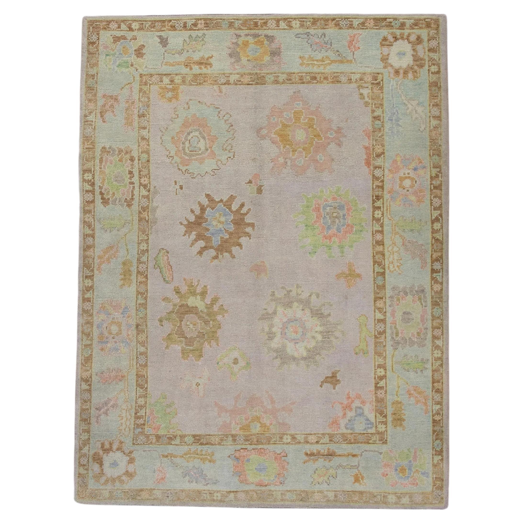 Multicolor Floral Handwoven Wool Turkish Oushak Rug 5' x 6'8" For Sale