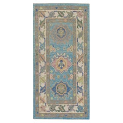 Blue Floral Handwoven Wool Turkish Oushak Rug 3'1" x 5'10"