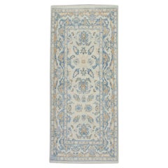 Blue and Yellow Floral Handwoven Wool Turkish Oushak Rug 3'2" x 7'1"