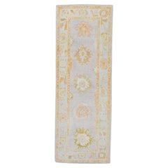 Pastel Purple Floral Handwoven Wool Turkish Oushak Rug 3'3" x 8'1"