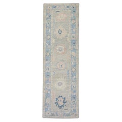 Blue and Pink Floral Handwoven Wool Turkish Oushak Rug 2
11" x 9
4"