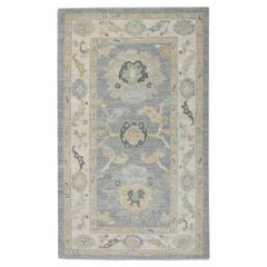 Periwinkle Blue Floral Handwoven Wool Turkish Oushak Rug 2'10" x 5'2"