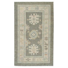 Floral Handwoven Wool Turkish Oushak Rug in Cream and Olive Green 2
11" x 5
2"