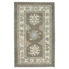 Olive Green Floral Handwoven Wool Turkish Oushak Rug 3' x 5'4"