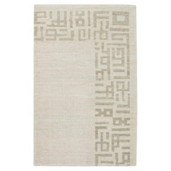 Tapis turc Oushak crème et taupe tissé à la main à motif tribal géométrique 3'3x5'2