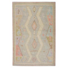 Pastel Colorful Geometric Pattern Handwoven Wool Turkish Oushak Rug 3
11" x 5
7"
