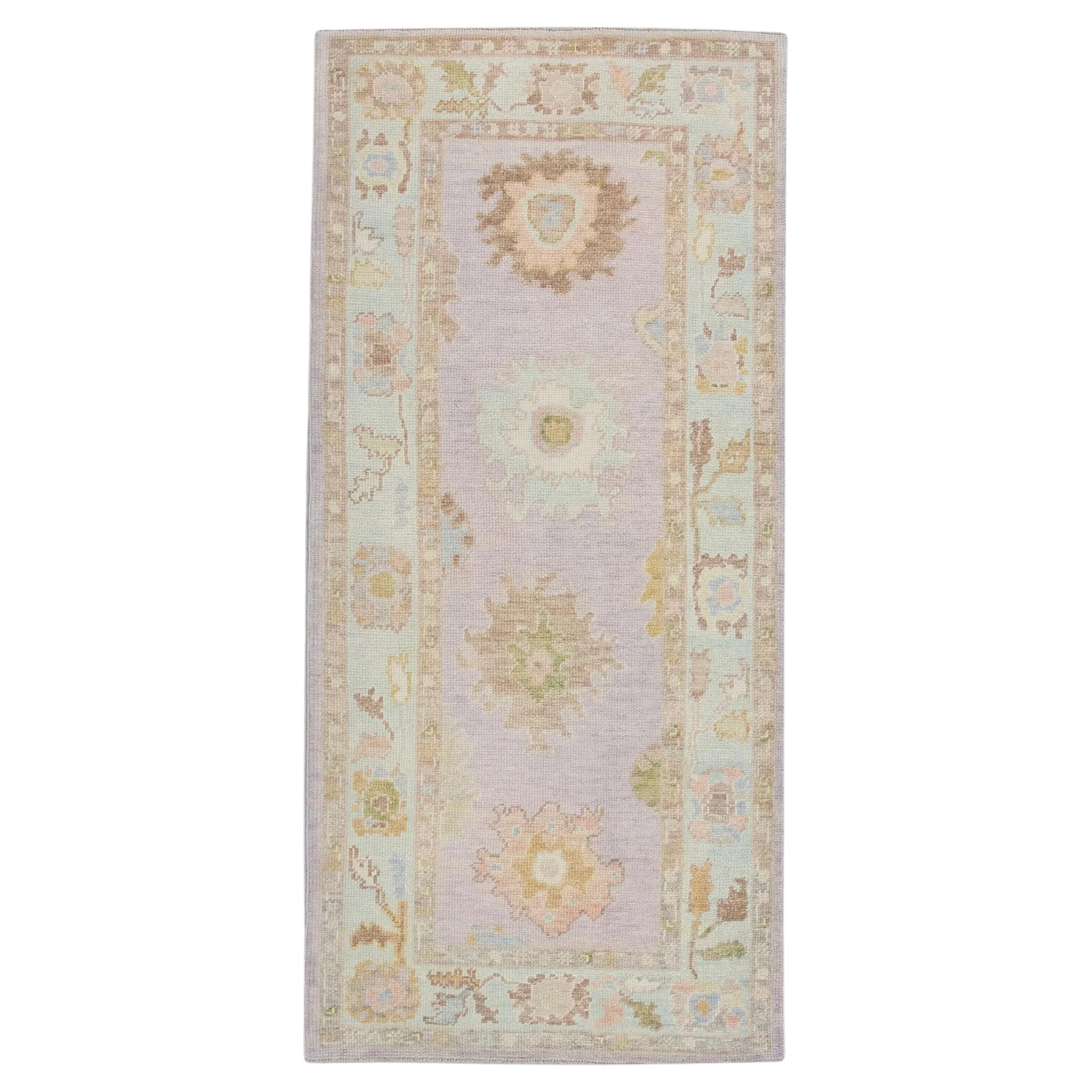 Handwoven Wool Turkish Oushak Rug with Colorful Floral Design 3'2'' x 6'4"
