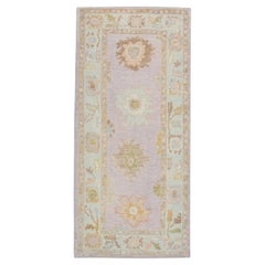 Handwoven Wool Turkish Oushak Rug with Colorful Floral Design 3'2'' x 6'4"