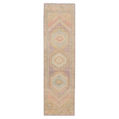 Multicolor Handwoven Wool Turkish Oushak Rug with Medallion Design 3' x 10'5"