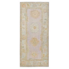 Handwoven Wool Turkish Oushak Rug with Pastel Colors and Floral Design 3' x 6'8"