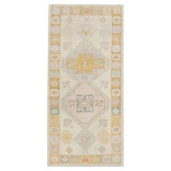 Multicolor Handwoven Wool Turkish Oushak Rug with Medallion Design 3'1" x 6'5"