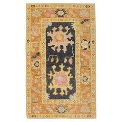 Handwoven Wool Turkish Oushak Rug with Orange/Pink Floral Design 3' x 4'11"
