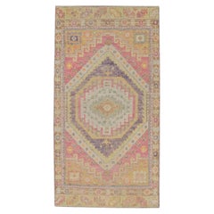 Pink Medallion/Crest Handwoven Wool Turkish Oushak Rug 2
10" x 5
5"