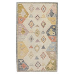 Multicolor Handwoven Turkish Oushak Rug with Geometric Design 2'10" x 4'9" 