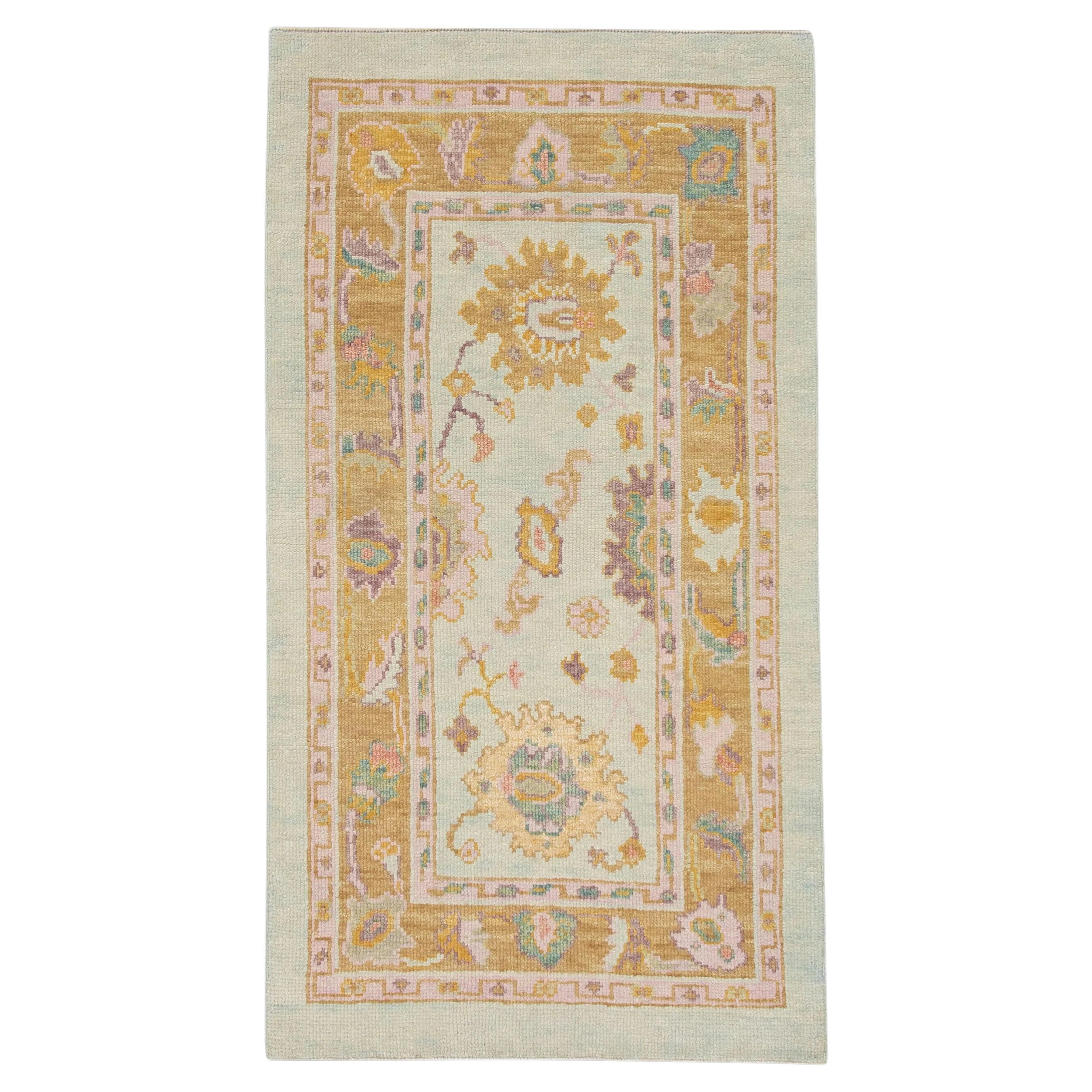Handwoven Turkish Oushak Rug with Colorful Floral Design 2'10" x 5'2"