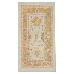 Handwoven Turkish Oushak Rug with Colorful Floral Design 2'10" x 5'2"