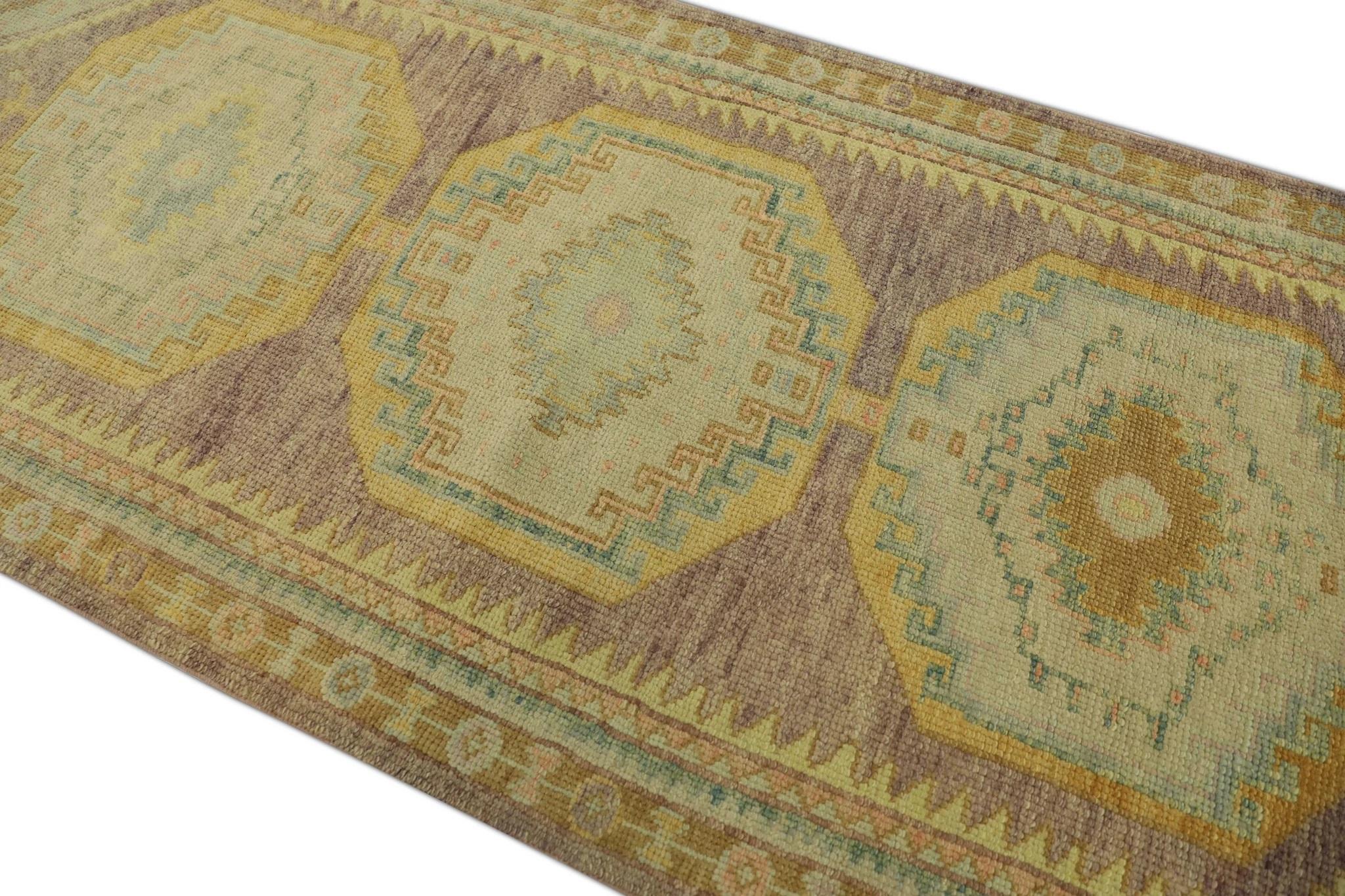 Turco Tappeto turco Oushak Oro e tenui colori pastello Tessuto a mano in lana 3'2