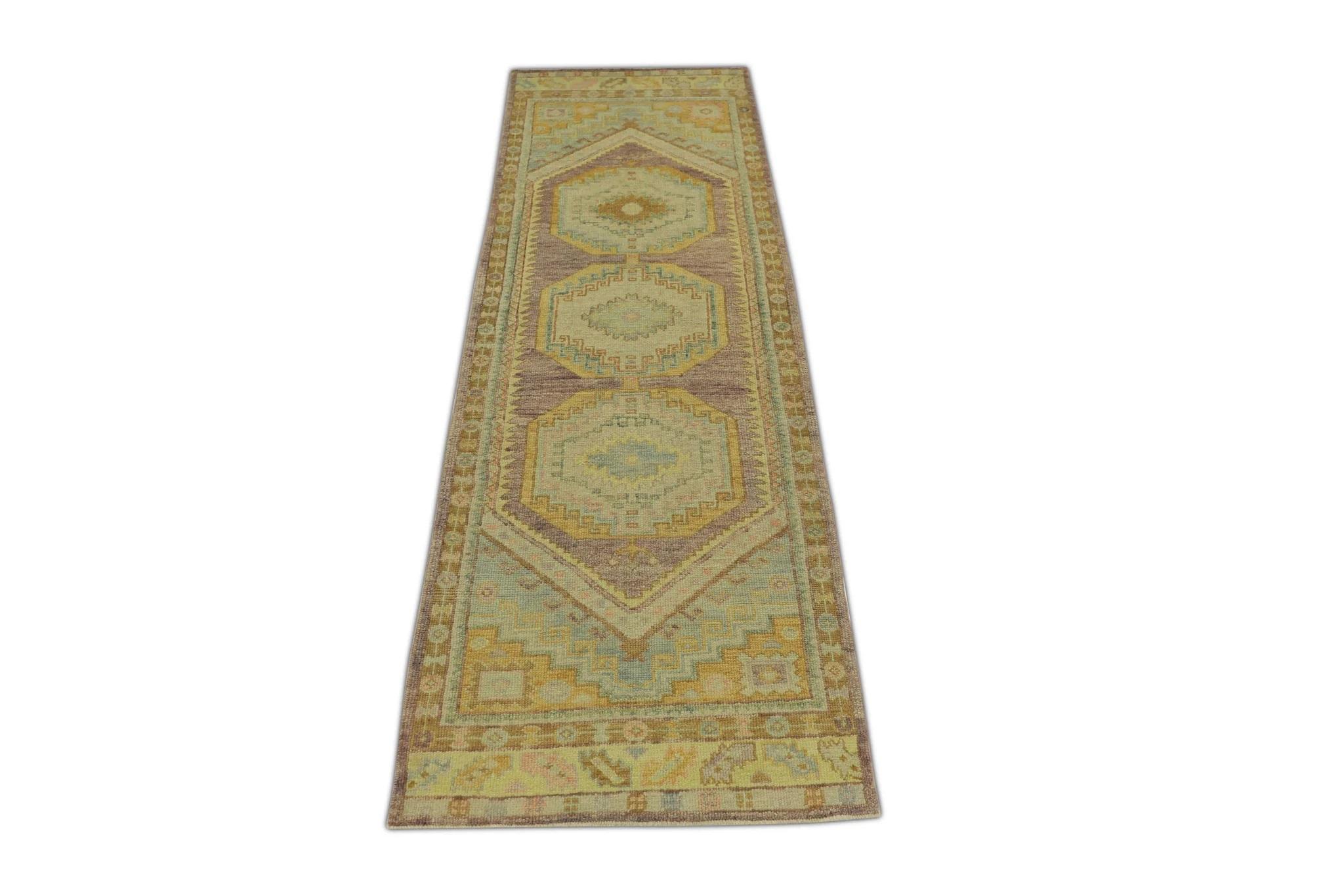 Tintura vegetale Tappeto turco Oushak Oro e tenui colori pastello Tessuto a mano in lana 3'2