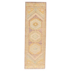 Tappeto turco Oushak Oro e tenui colori pastello Tessuto a mano in lana 3'2" x 9'11"