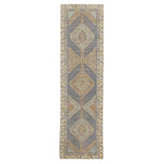 Turkish Oushak Rug Gold & Gray Medallion Handwoven Wool Rug 3'1" x 10'1"
