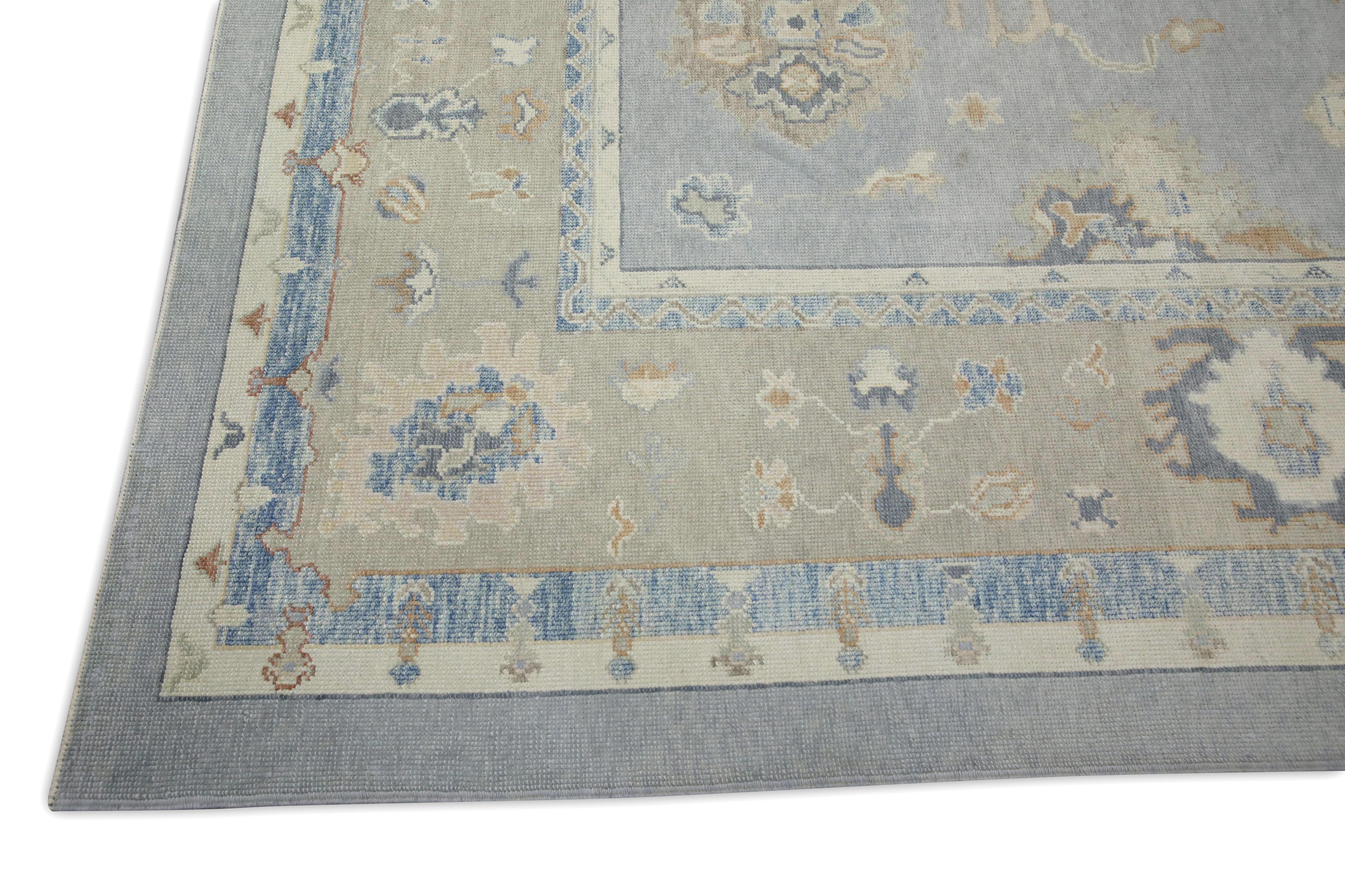 Tappeto turco Oushak Grigio e beige attenuato Tessuto a mano in lana 9'9