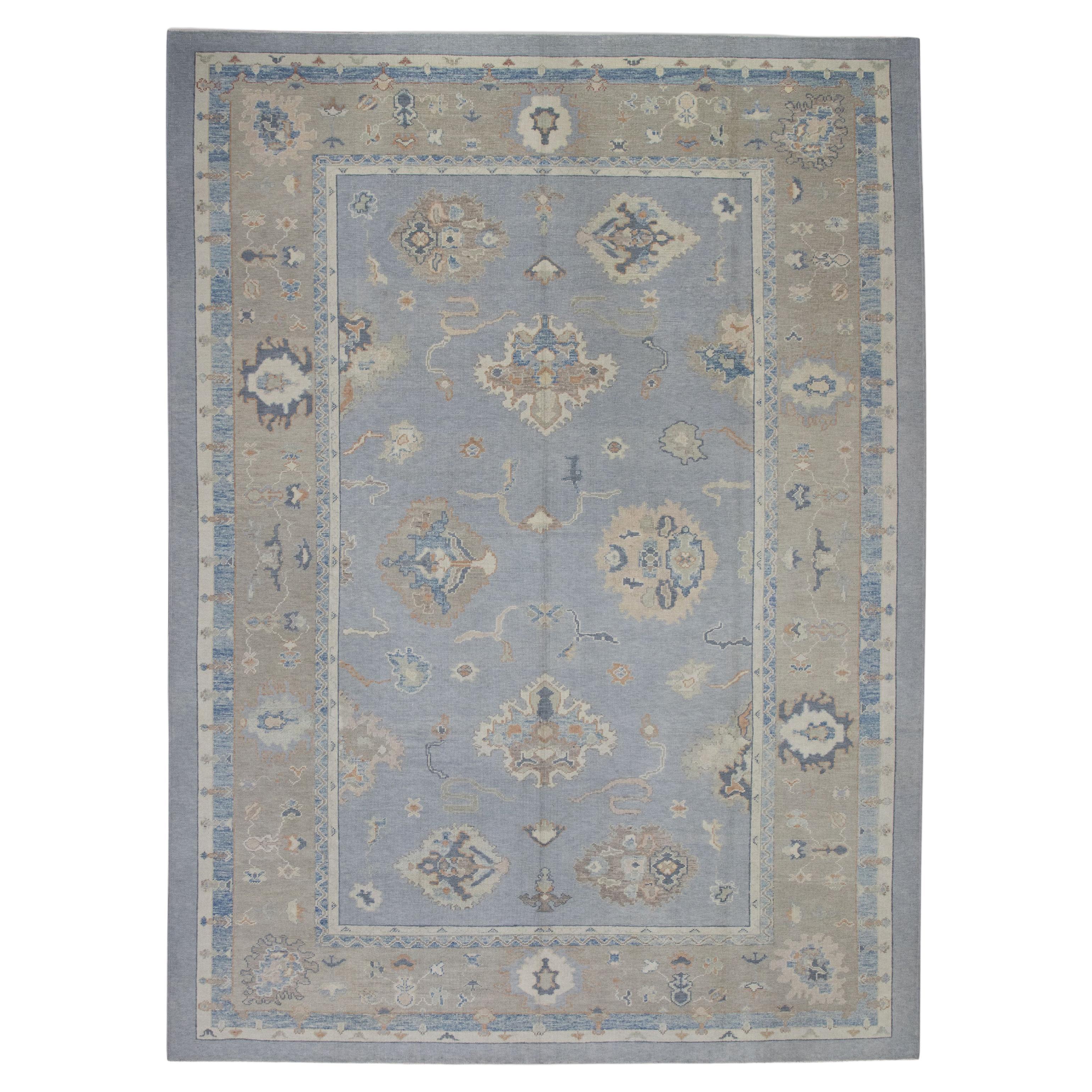 Tappeto turco Oushak Grigio e beige attenuato Tessuto a mano in lana 9'9" x 13'3" in vendita