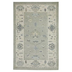 Alfombra turca Oushak Alfombra de lana tejida a mano con diseño floral gris y azul 5'11" x 8'8