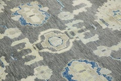 Alfombra turca Oushak Alfombra de lana tejida a mano con diseño floral gris y azul 8'1" x 9'2