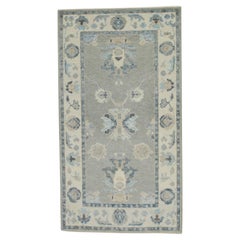 Türkischer Ushak-Teppich, grau und blau, handgewebter Wollteppich, 2'9" x 4'11"