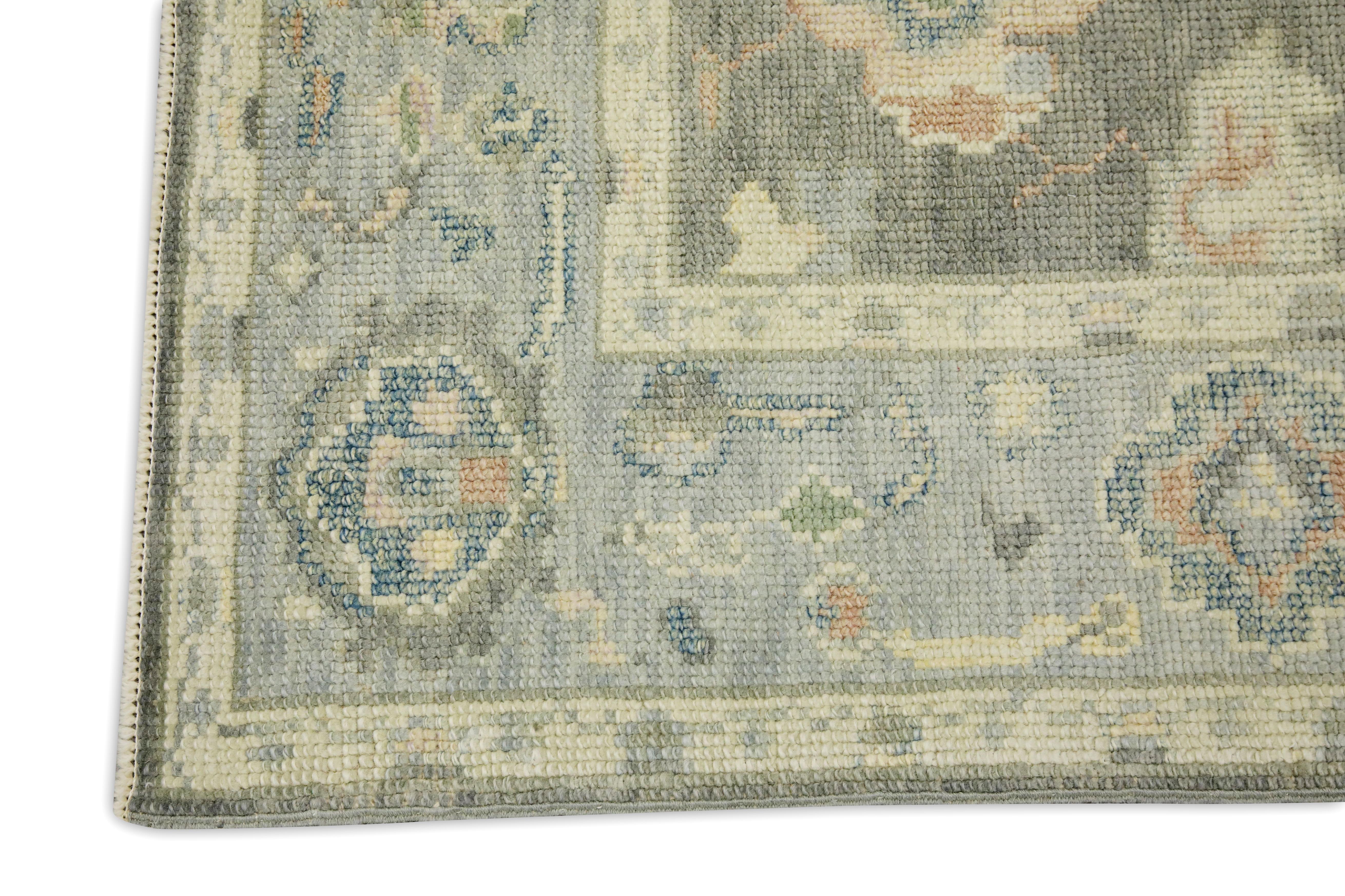 Turkish Oushak Rug Gray & Blue Handwoven Wool Rug 3' x 4'10