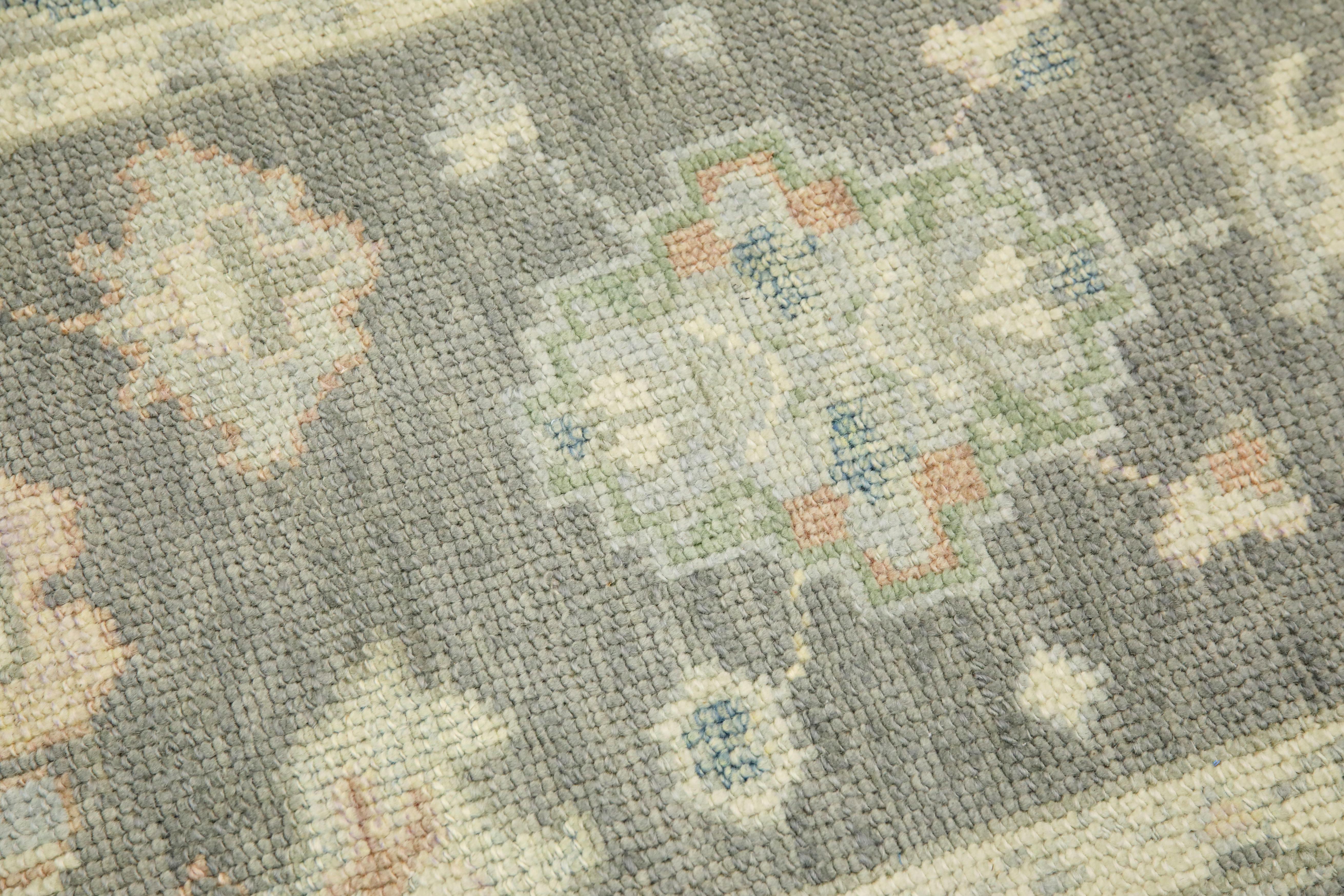 Turkish Oushak Rug Gray & Blue Handwoven Wool Rug 3' x 4'10