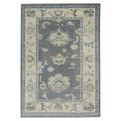 Turkish Oushak Rug Gray & Blue Handwoven Wool Rug 3'11" x 6'