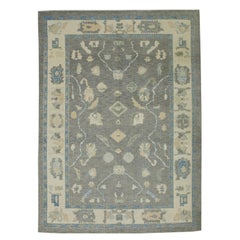Türkischer Usak-Teppich, grau und blau, handgewebter Wollteppich, 6'1" x 8'4"