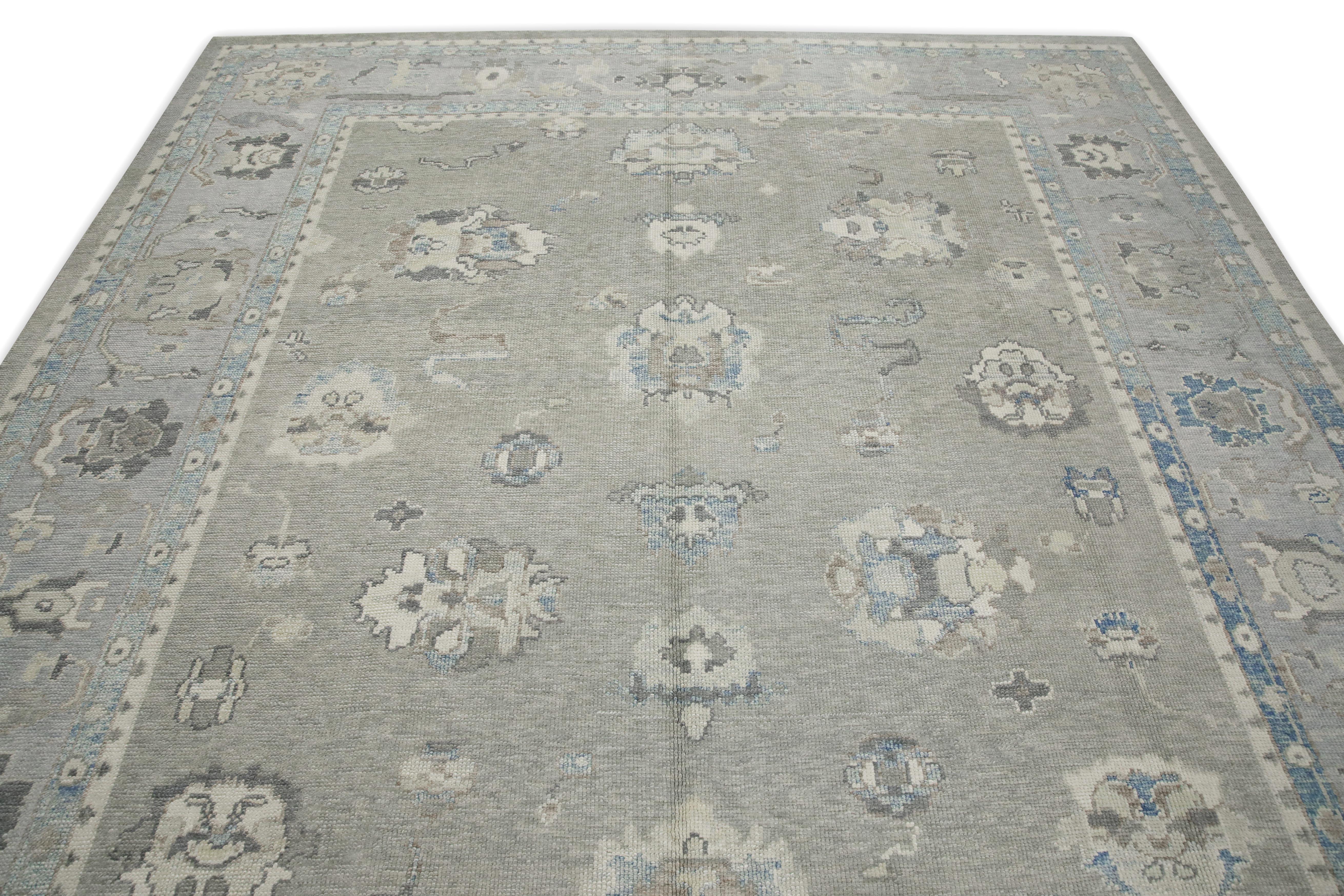 Tintura vegetale Tappeto turco Oushak Grigio Blu Tessuto a mano in lana 8'10