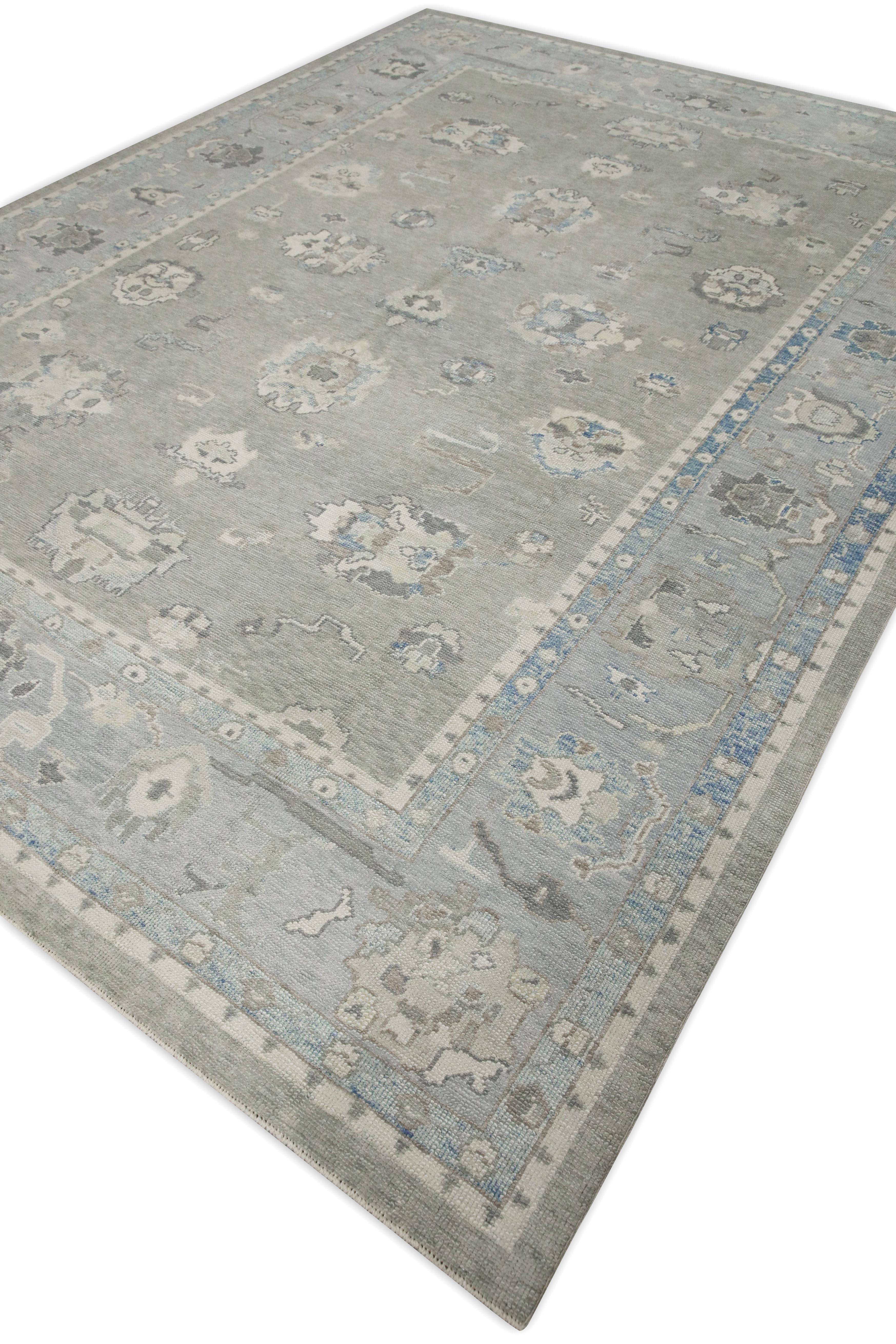 Tappeto turco Oushak Grigio Blu Tessuto a mano in lana 8'10