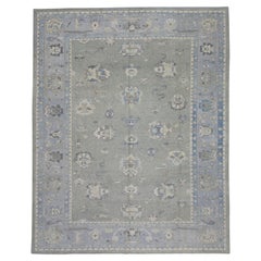 Tappeto turco Oushak Grigio Blu Tessuto a mano in lana 8'10" x 11'10"
