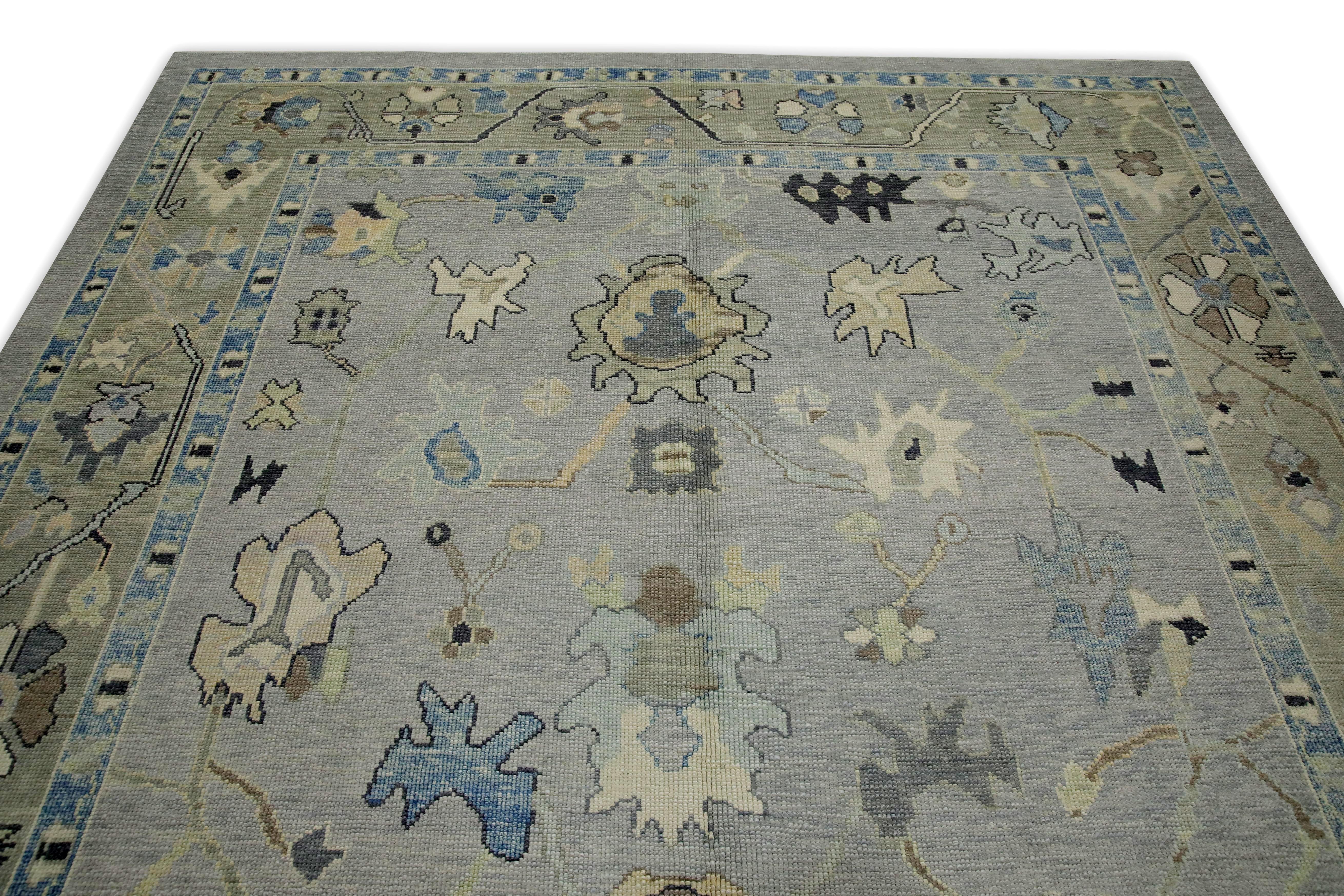 Tintura vegetale Tappeto turco Oushak Grigio e blu Tessuto a mano in lana 8'2