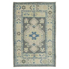 Turkish Oushak Rug Gray, Blue & Ivory Handwoven Wool Rug 2'3" x 3'4"
