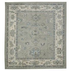 Tappeto Oushak turco Tappeto di lana grigio con disegno floreale tessuto a mano 8'11" x 9'9"
