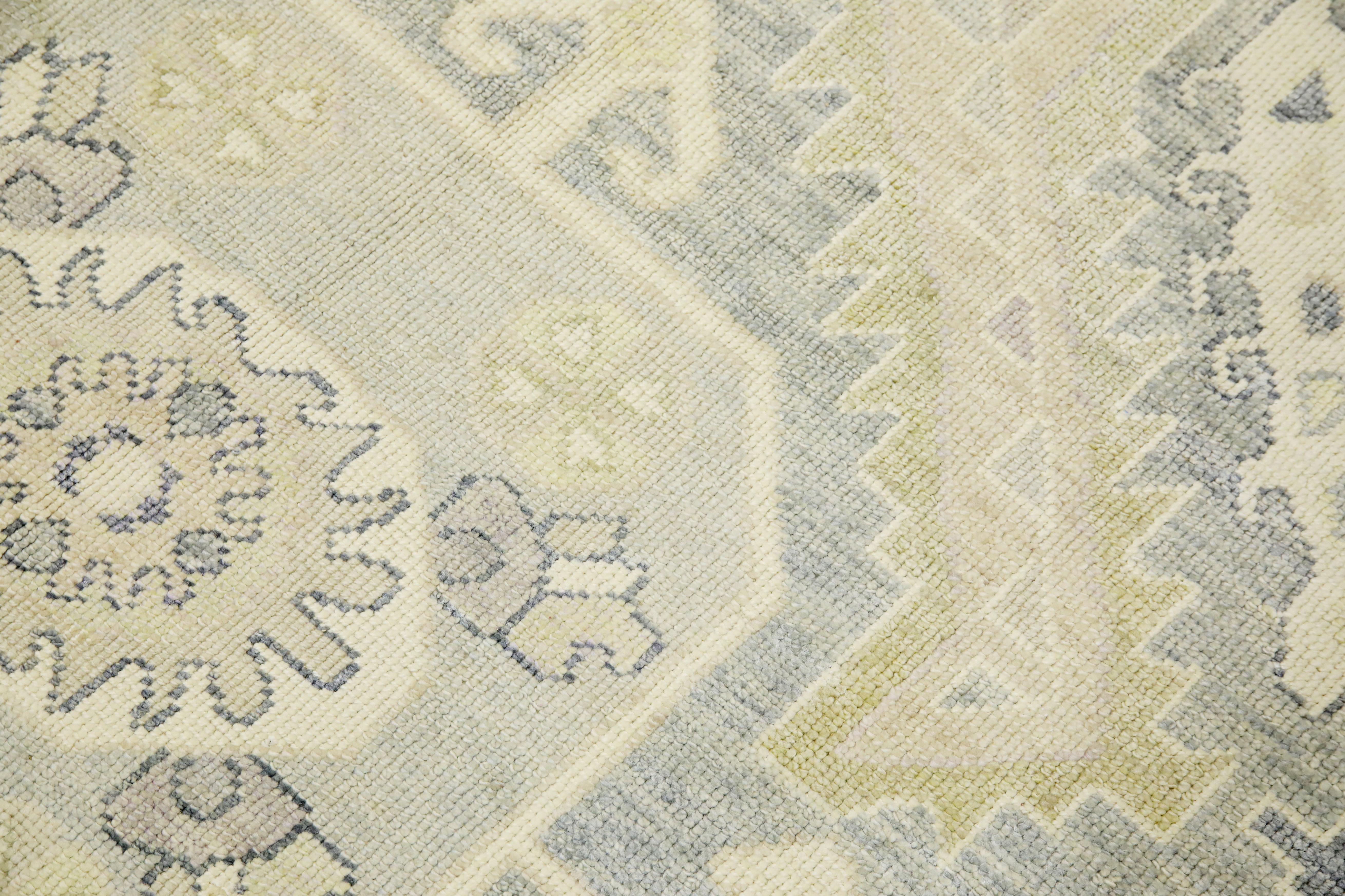 Tapis turc Oushak Gris Vert Ivoire Tapis de laine tissé à la main 4'9