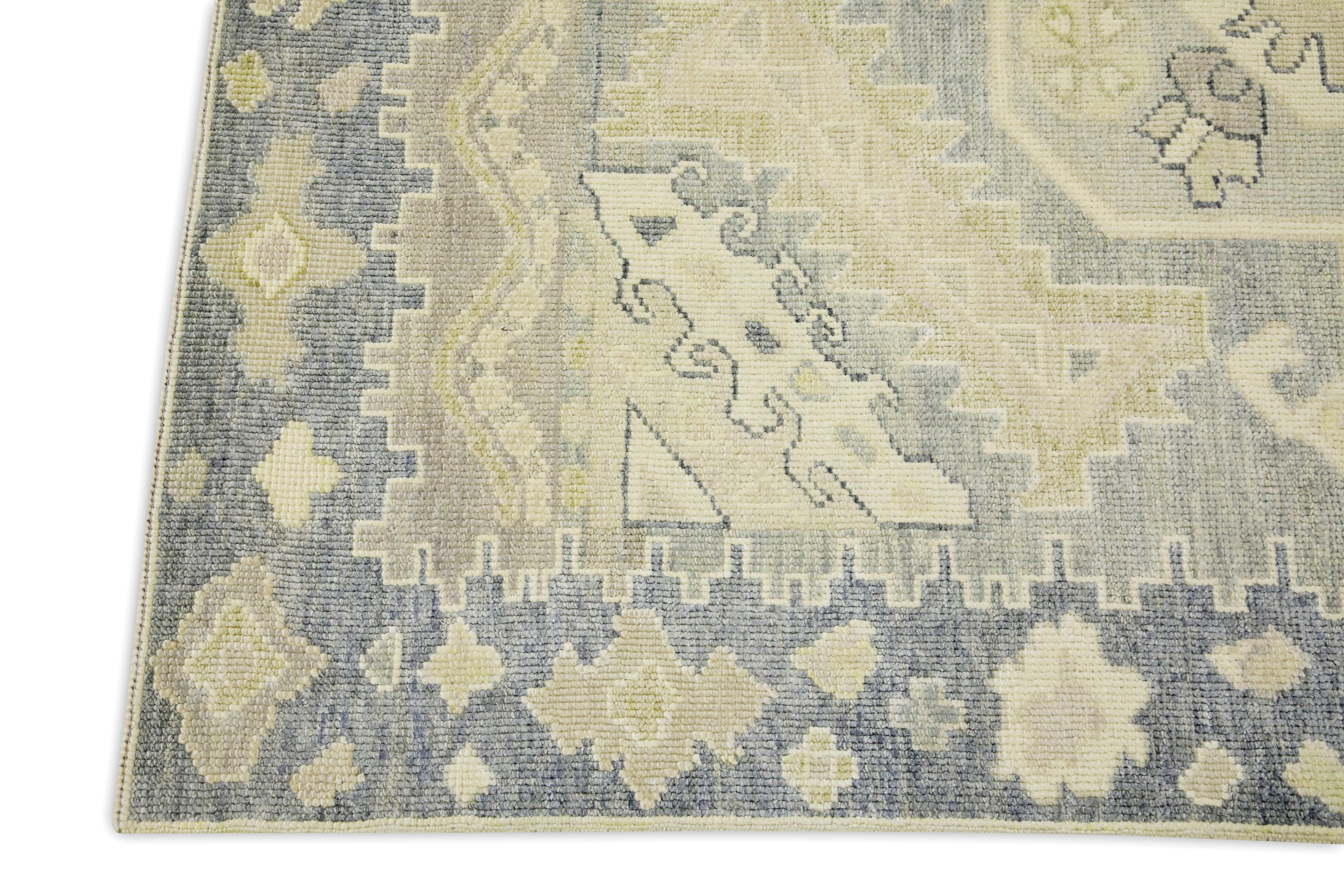 Turc Tapis turc Oushak Gris Vert Ivoire Tapis de laine tissé à la main 4'9