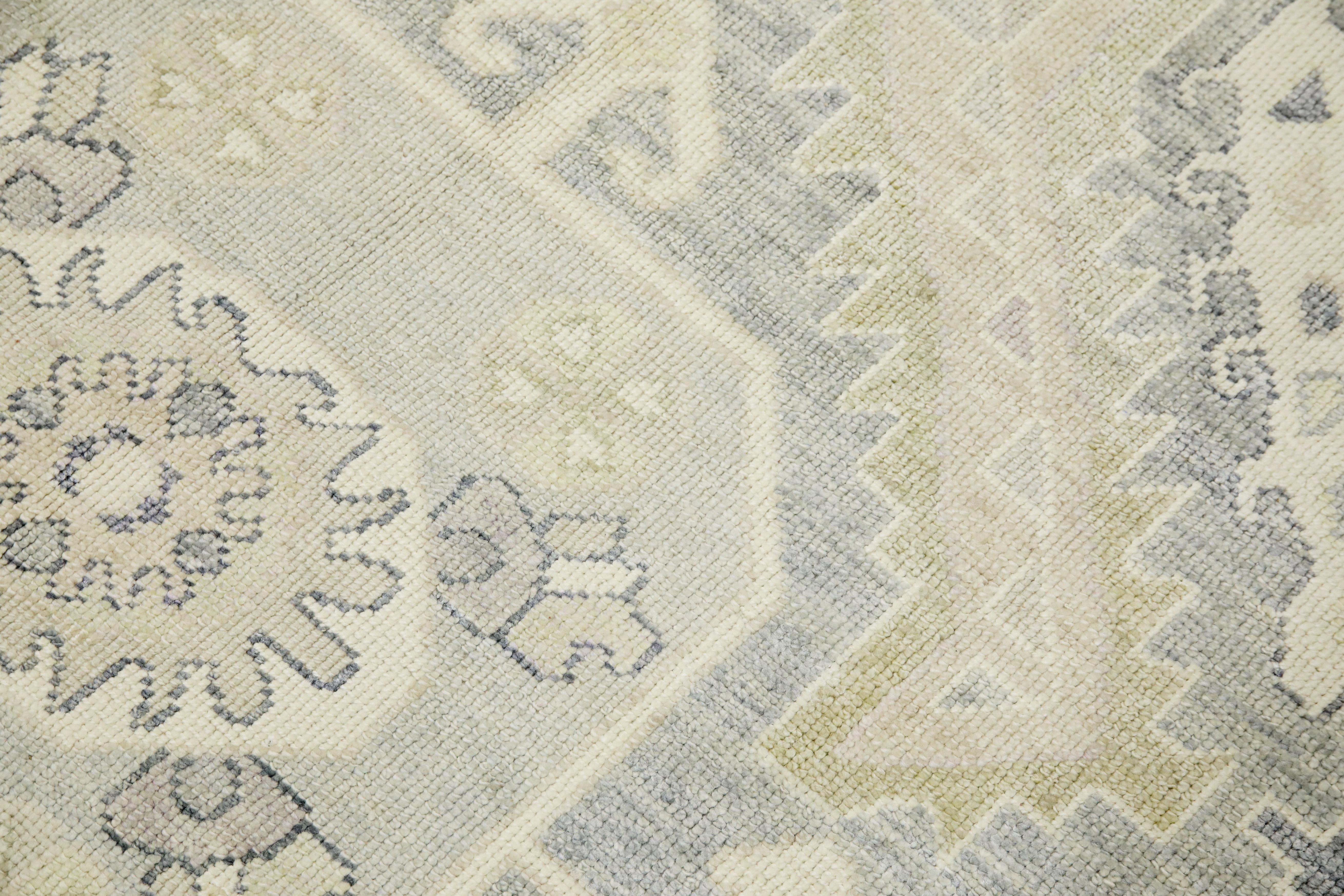 Tapis turc Oushak Gris Vert Ivoire Tapis de laine tissé à la main 4'9