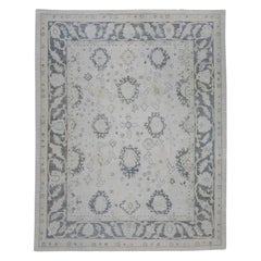 Türkischer Oushak-Teppich Grau & Elfenbein Handgewebter Wollteppich 9'4" x 12'