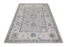Turkish Oushak Rug Gray Sky Blue Handwoven Wool Rug 4'10" x 6'10"