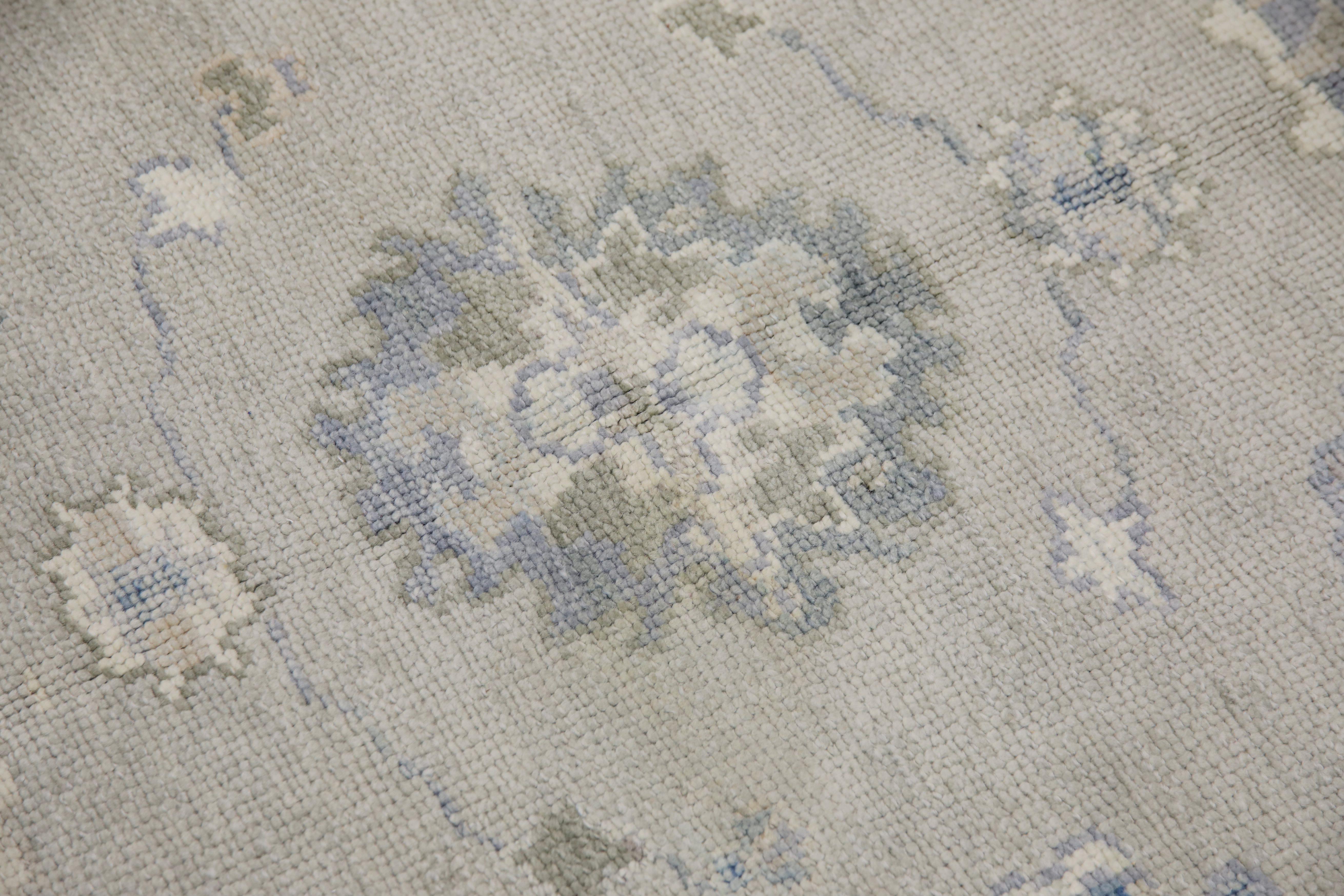 Türkischer Oushak Teppich Grau Himmelblau Handgewebter Wollteppich 4'10