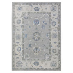 Tapis turc Oushak gris bleu ciel Tapis en laine tissé à la main 4'10" x 6'10"